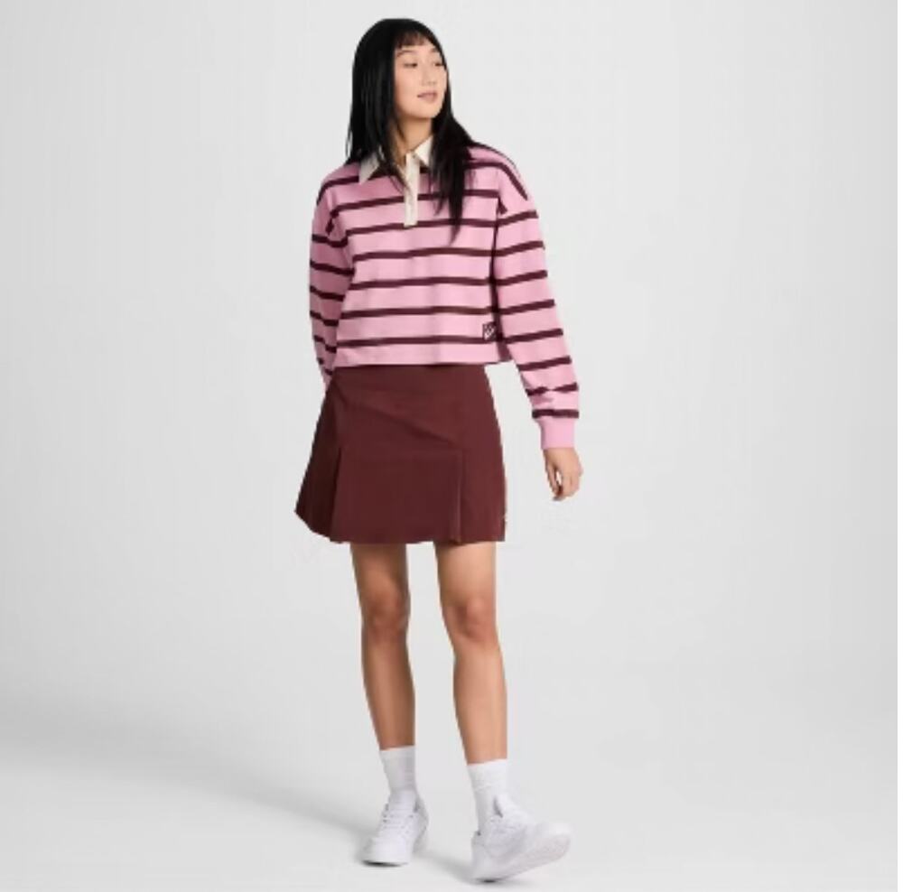 Champion Long Sleeve Rugby Shirt Pink Striped Cropped sz M